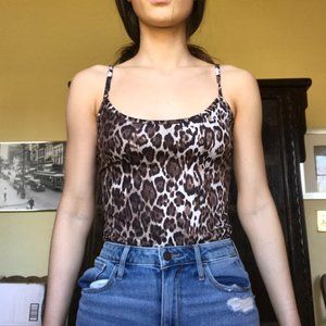 Leopard Print Spaghetti Strap Bodysuit